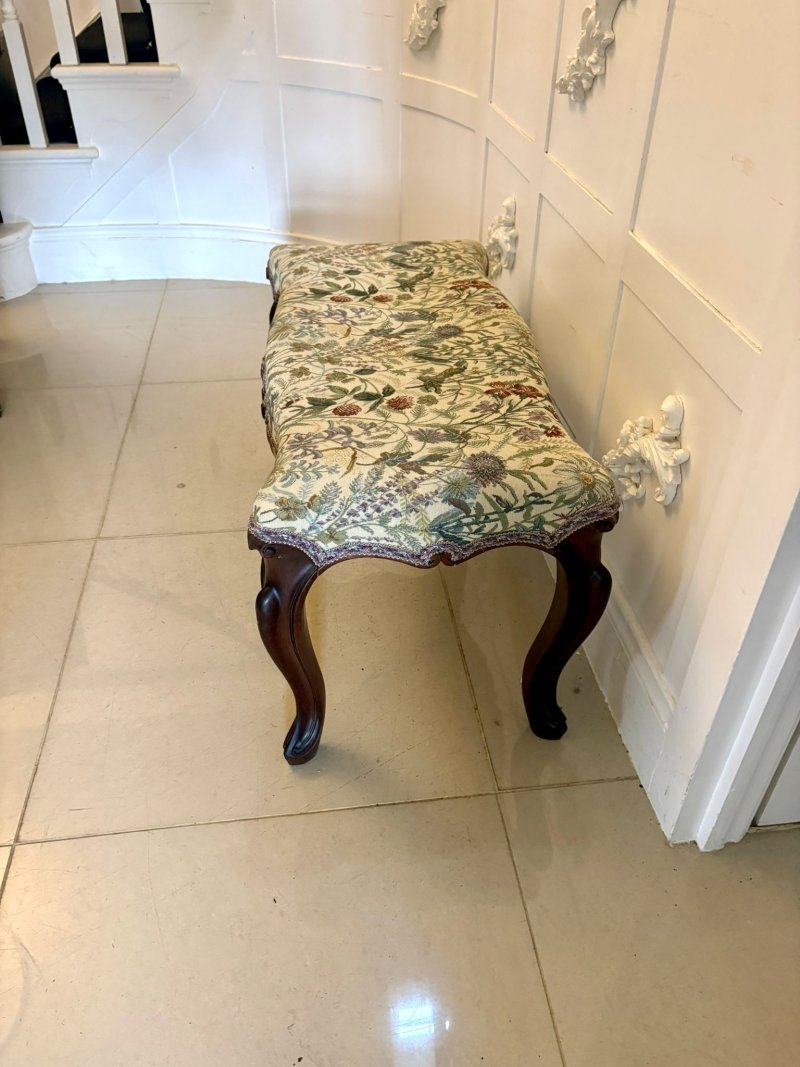 Antique Elegant Victorian Carved Walnut Window Seat Stool - Image 4